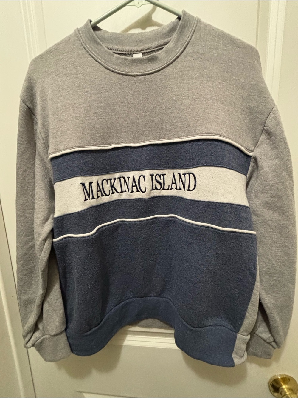 Mackinac Island Grey & Navy Crewneck Sweatshirt